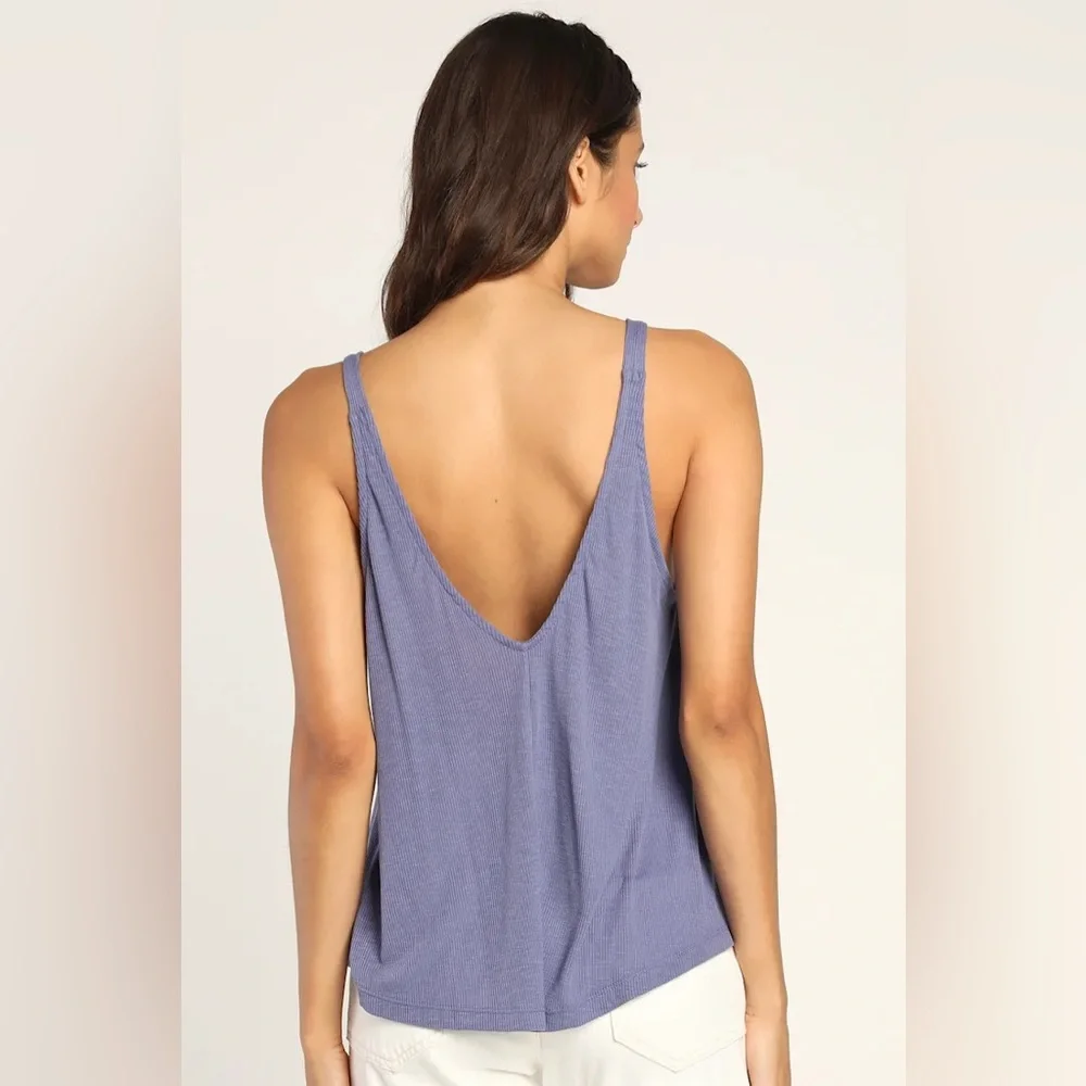 Free People Dani Periwinkle Blue Ribbed Tank Top XS - Picture 3 of 6